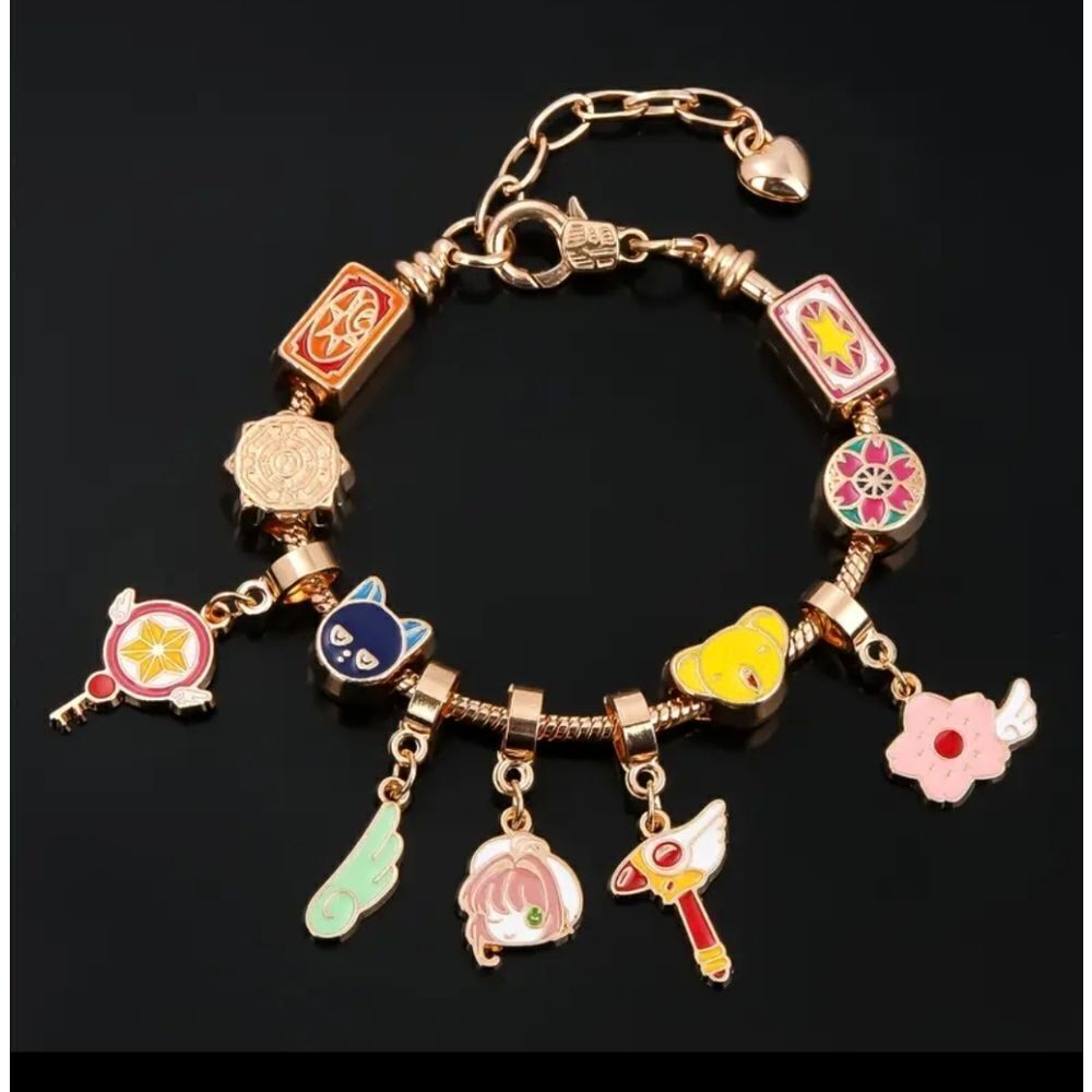 Gold Plated Cardcaptor Sakura Themed Anime Charm Bracelet Adjustable Sizing